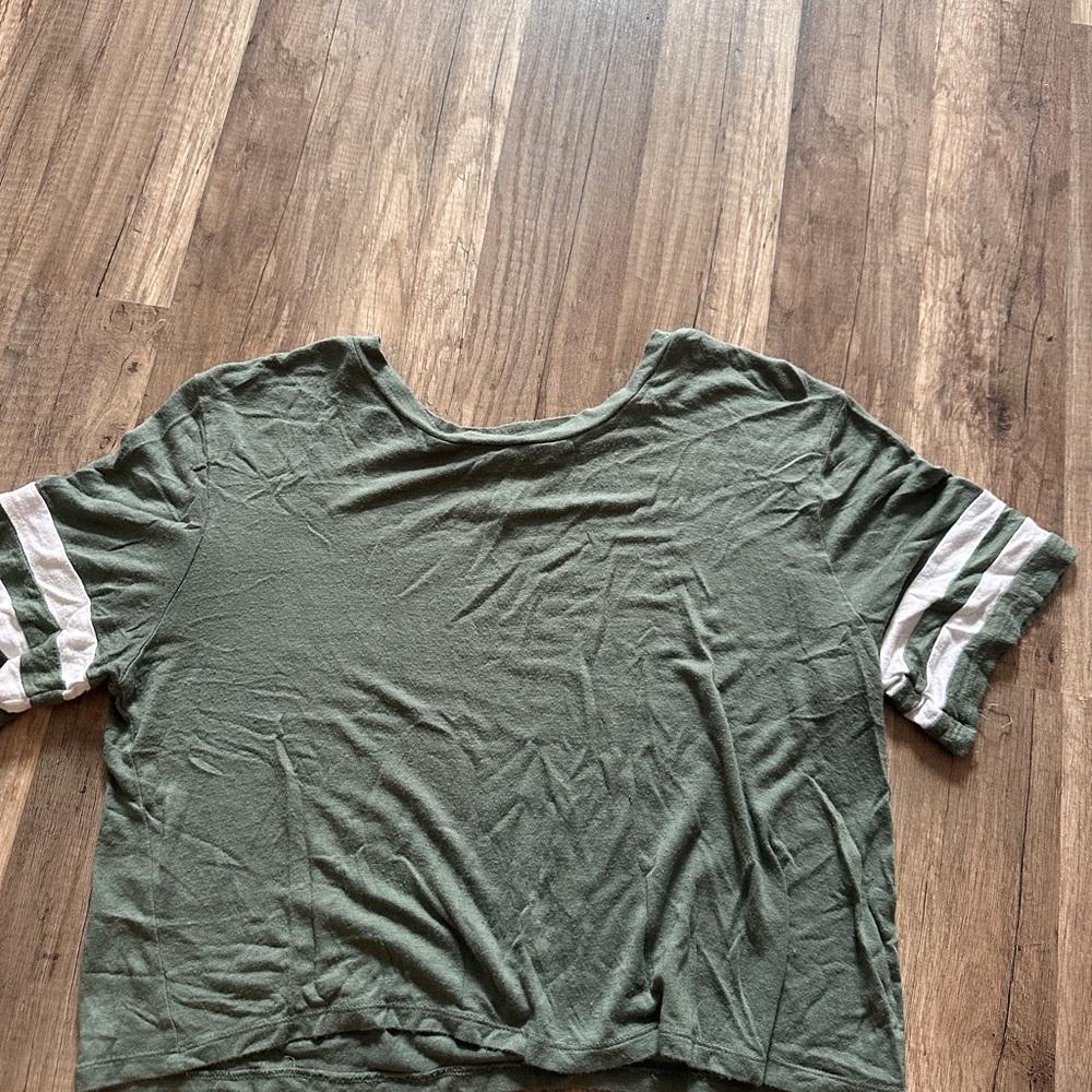 Forever 21 Green Boxy Crop Tee with White Stripes